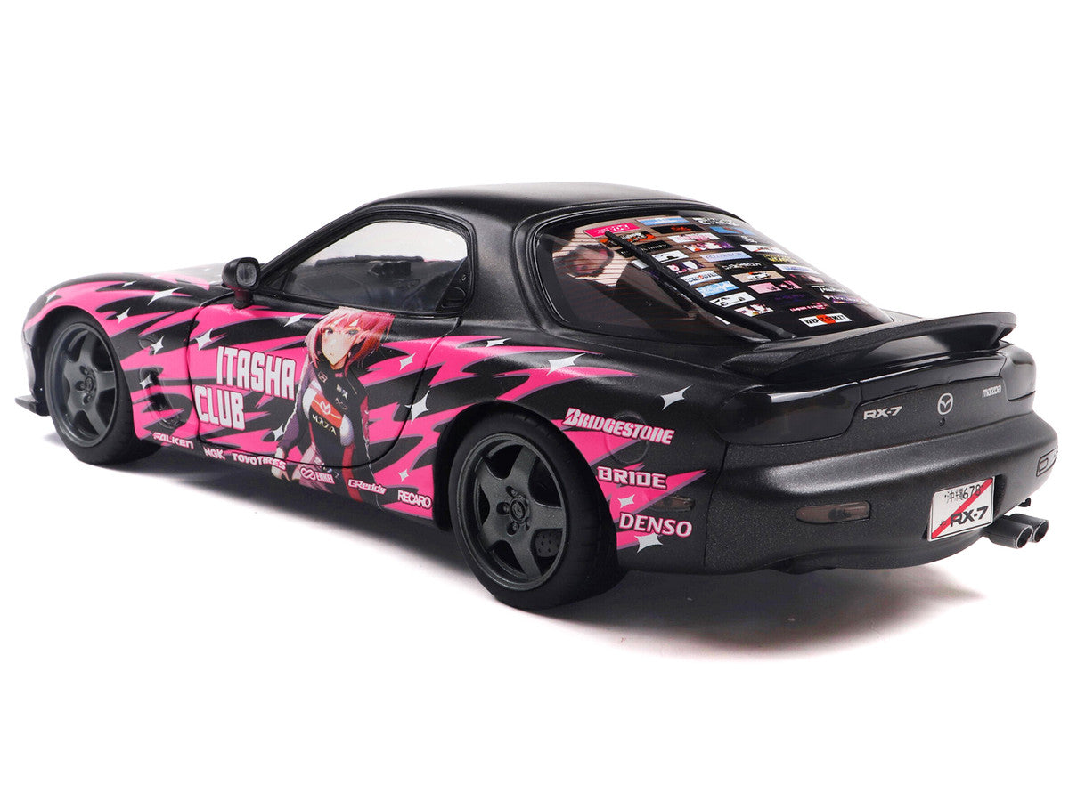 1994 Mazda RX7 (FDRS) RHD (Right Hand Drive) "Itasha Club" Black Metallic with Pink Graphics 1/18 Diecast Model Car by Solido Solido