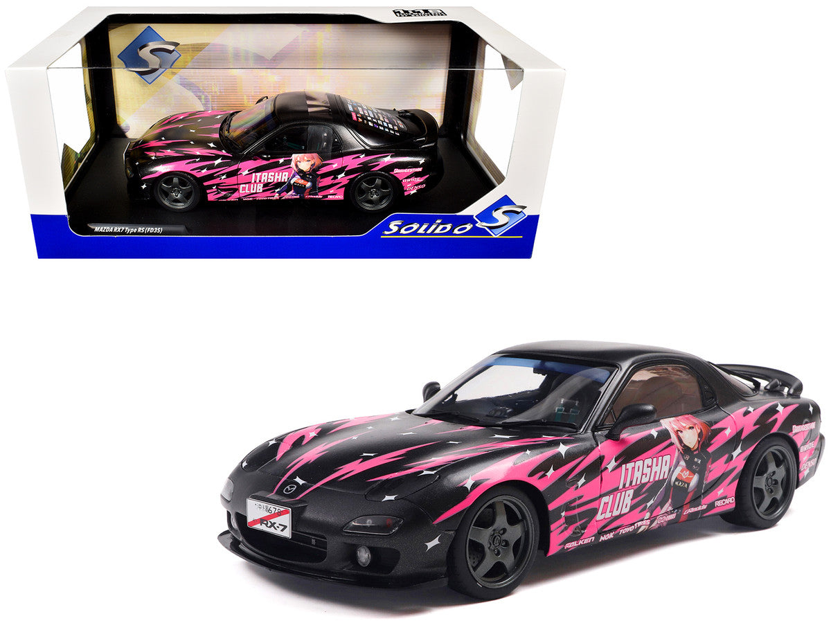 1994 Mazda RX7 (FDRS) RHD (Right Hand Drive) "Itasha Club" Black Metallic with Pink Graphics 1/18 Diecast Model Car by Solido Solido
