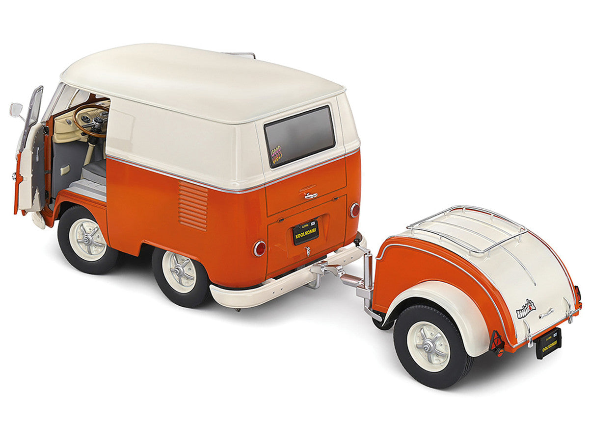 1950 Volkswagen Kool Kombi Van with Trailer Orange and White 1/18 Diecast Model Car by Solido Solido