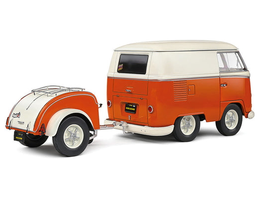 1950 Volkswagen Kool Kombi Van with Trailer Orange and White 1/18 Diecast Model Car by Solido Solido