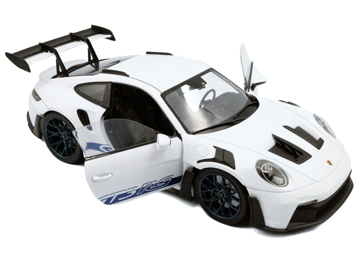 2024 Porsche 911 (992) GT3 RS White with Blue Stripes 1/18 Diecast Model Car by Solido-2