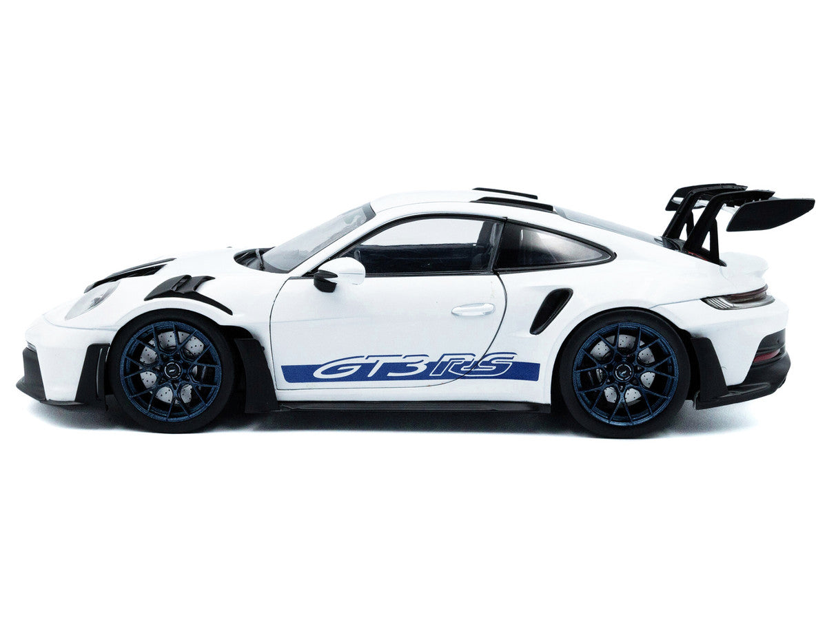 2024 Porsche 911 (992) GT3 RS White with Blue Stripes 1/18 Diecast Model Car by Solido-0