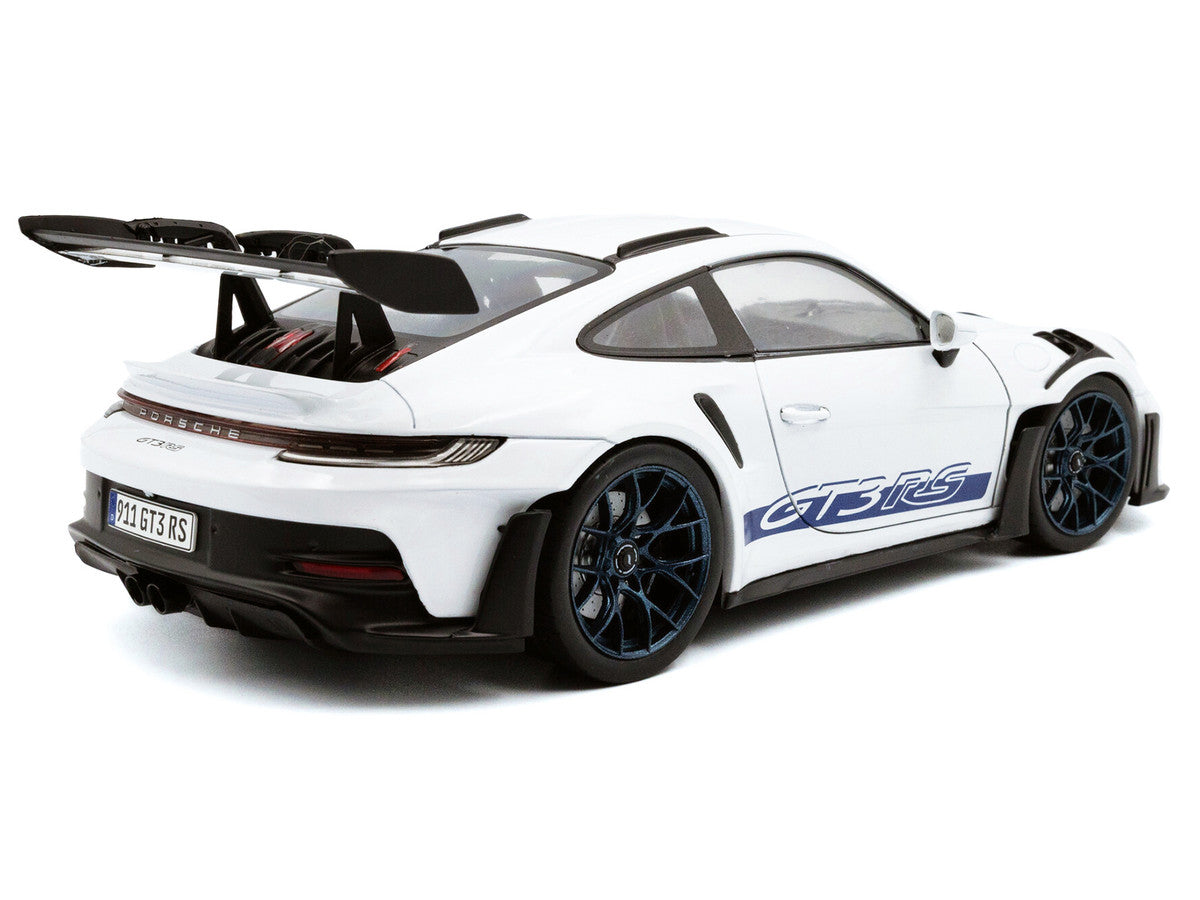 2024 Porsche 911 (992) GT3 RS White with Blue Stripes 1/18 Diecast Model Car by Solido-3
