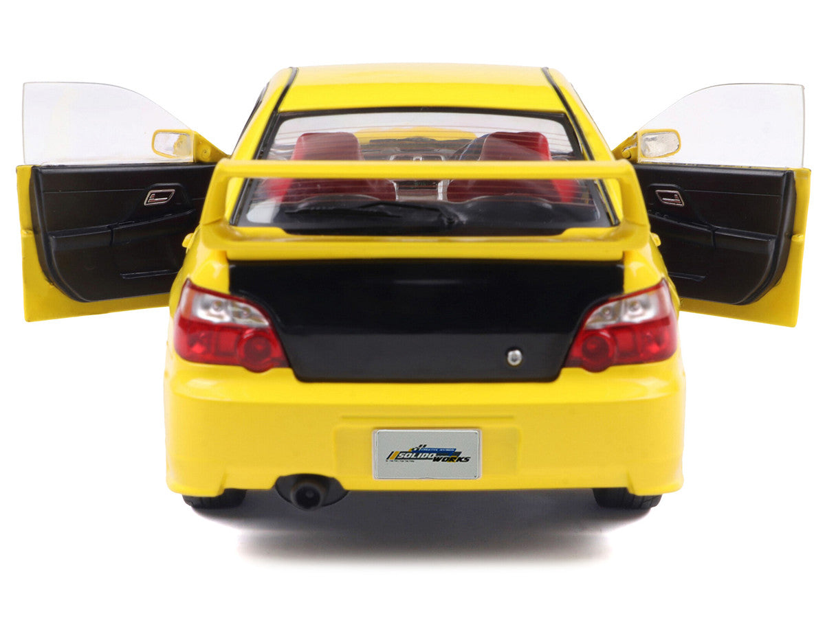 2003 Subaru Impreza WRX STI RHD (Right Hand Drive) Yellow with Carbon Hood 1/18 Diecast Model Car by Solido Solido