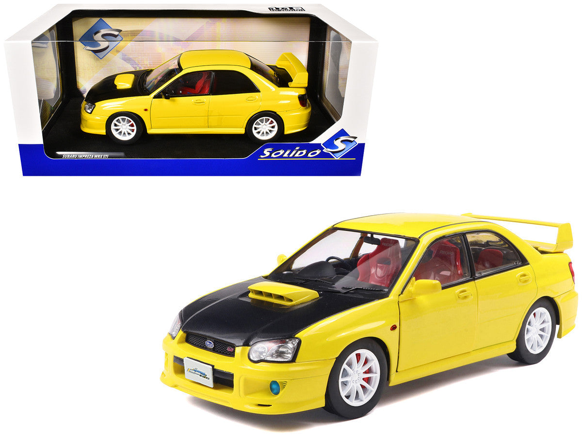 2003 Subaru Impreza WRX STI RHD (Right Hand Drive) Yellow with Carbon Hood 1/18 Diecast Model Car by Solido Solido