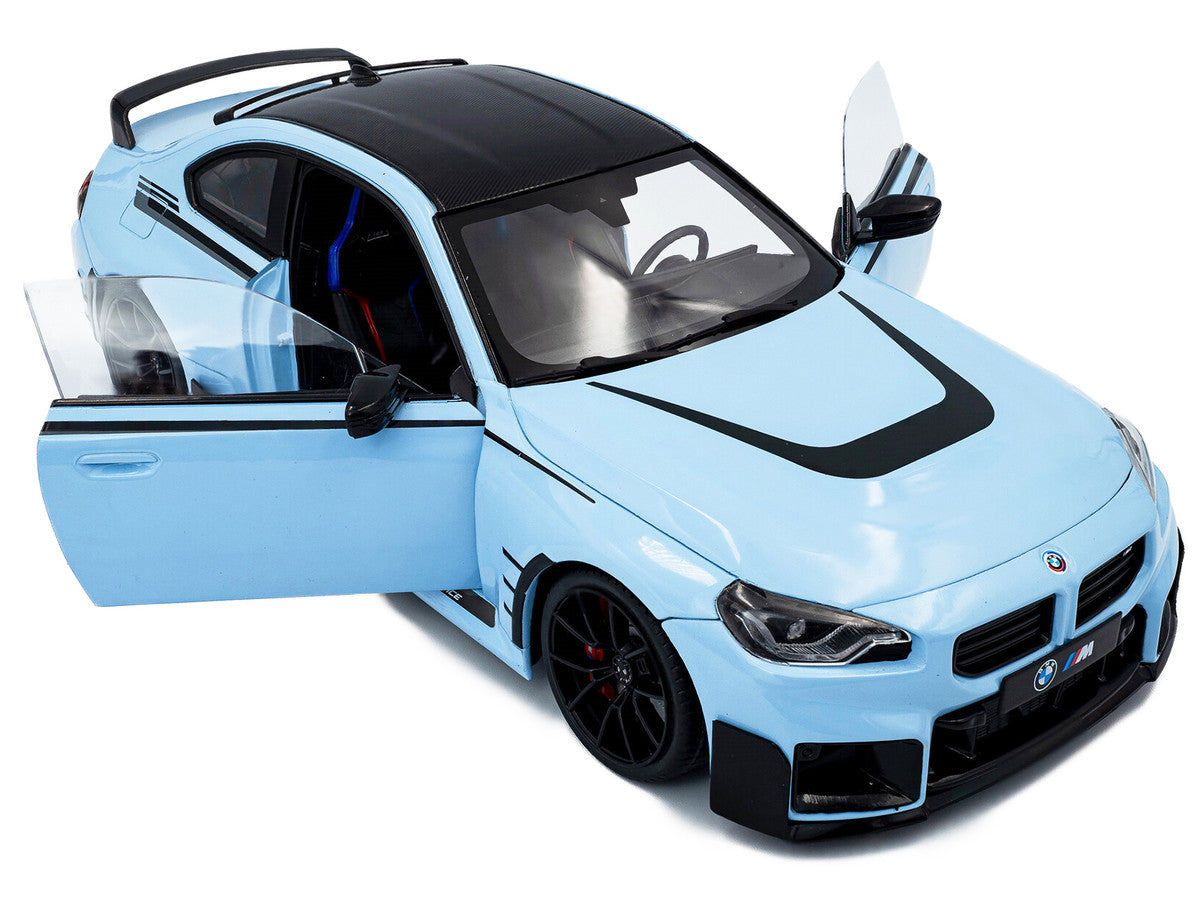 2024 BMW M2 Performance Parts Zandvoort Blue with Carbon Top and Black Stripes 1/18 Diecast Model Car by Solido-1