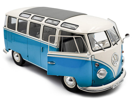 1962 Volkswagen T1 Samba Bus Baby Blue and White 1/18 Diecast Model Car by Solido Solido