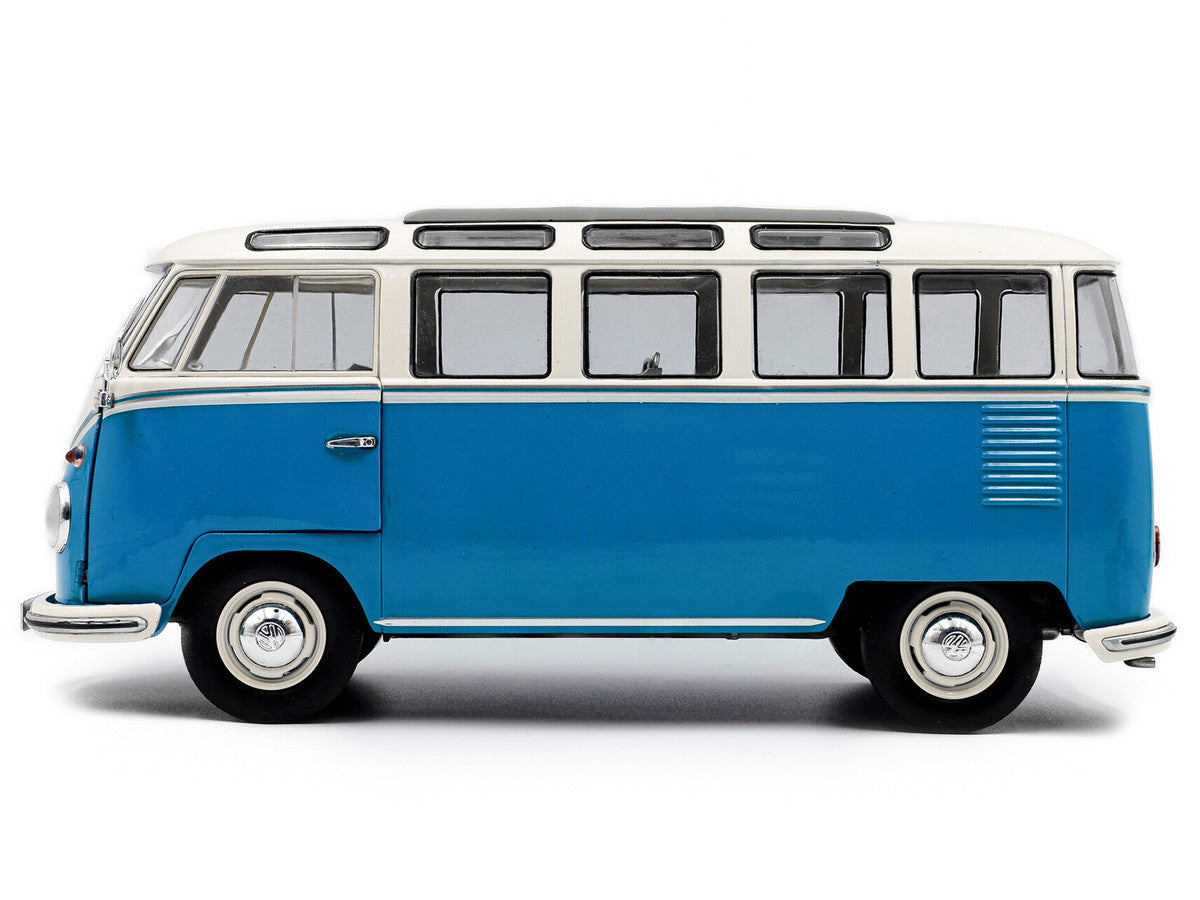 1962 Volkswagen T1 Samba Bus Baby Blue and White 1/18 Diecast Model Car by Solido Solido