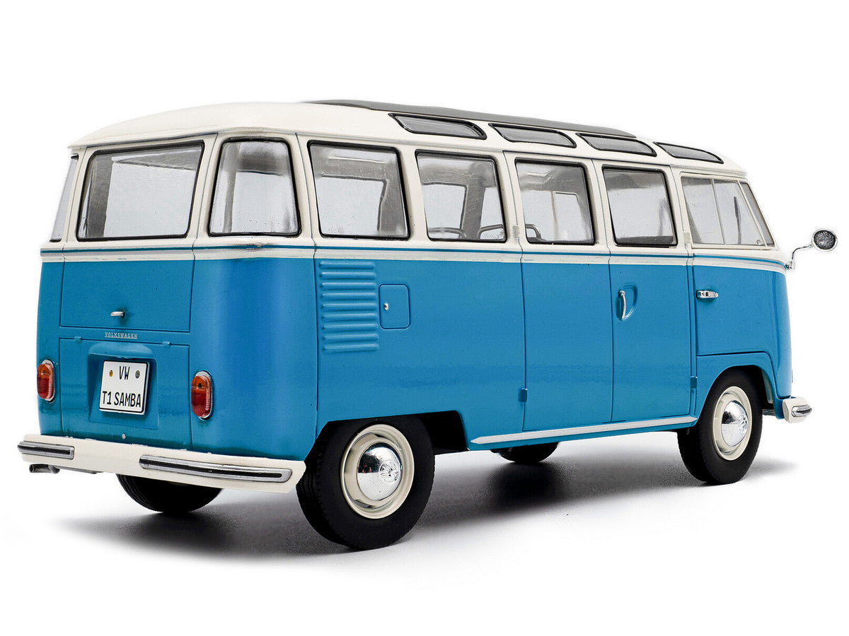1962 Volkswagen T1 Samba Bus Baby Blue and White 1/18 Diecast Model Car by Solido Solido