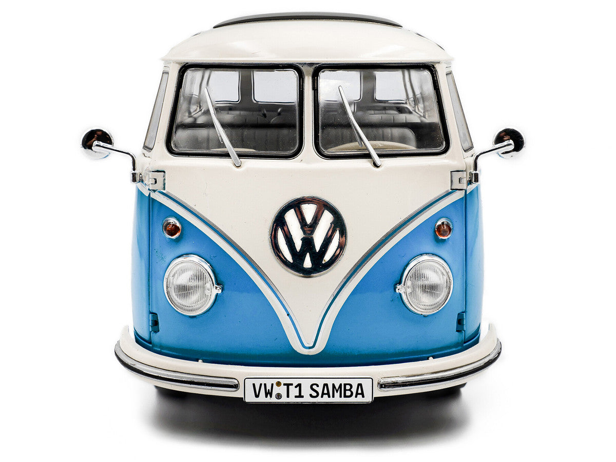 1962 Volkswagen T1 Samba Bus Baby Blue and White 1/18 Diecast Model Car by Solido Solido