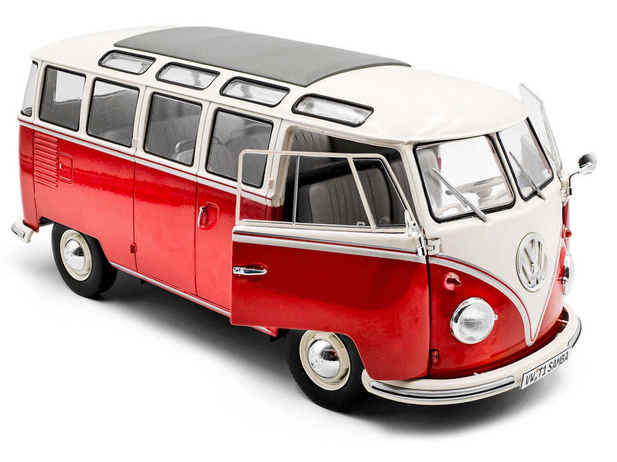 1962 Volkswagen T1 Samba Bus Red and White 1/18 Diecast Model Car by Solido Solido