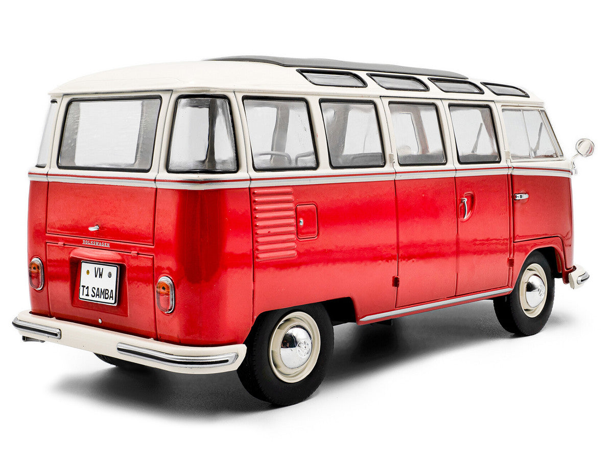 1962 Volkswagen T1 Samba Bus Red and White 1/18 Diecast Model Car by Solido Solido