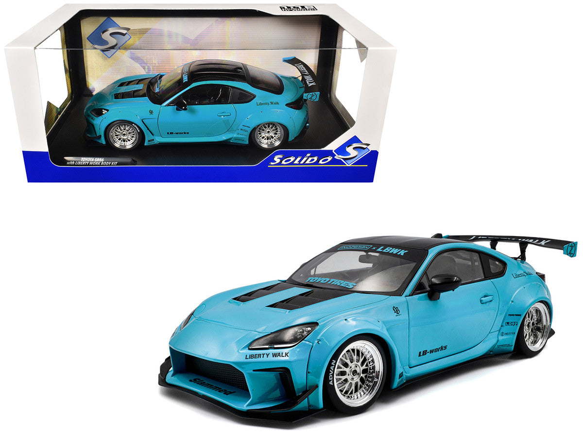 2024 Toyota GR86 LBWK Body Kit RHD (Right Hand Drive) Baby Blue with Black Top 1/18 Diecast Model Car by Solido Solido