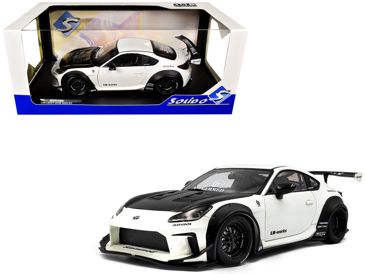 2024 Toyota GR86 LBWK Body Kit RHD (Right Hand Drive) Pearl White with Carbon Hood 1/18 Diecast Model Car by Solido Solido