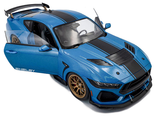 2024 Ford Shelby Mustang Super Snake Grabber Blue Metallic with Black Stripes 1/18 Diecast Model Car by Solido Solido