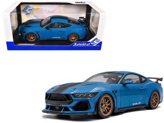 2024 Ford Shelby Mustang Super Snake Grabber Blue Metallic with Black Stripes 1/18 Diecast Model Car by Solido Solido