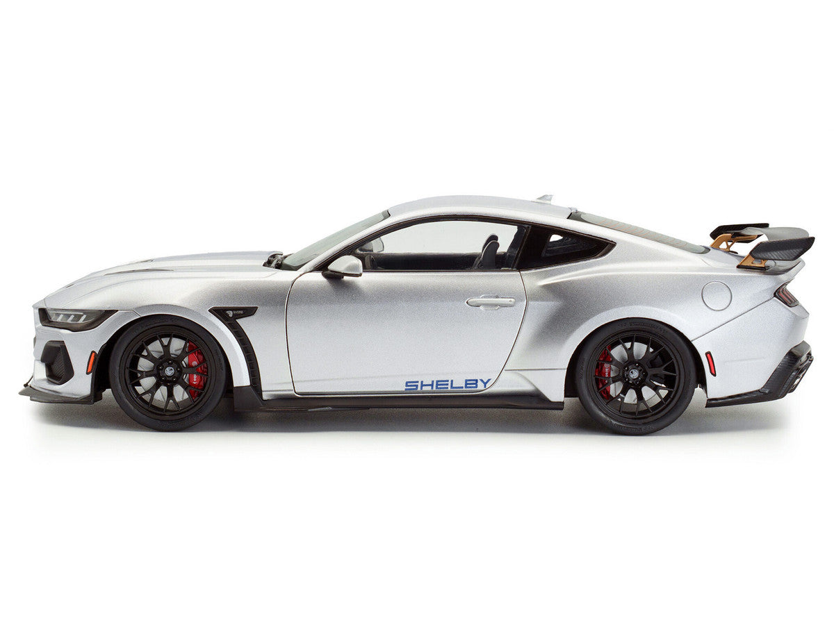 2024 Ford Shelby Mustang Super Snake Gray Metallic with Blue Stripes 1/18 Diecast Model Car by Solido-0