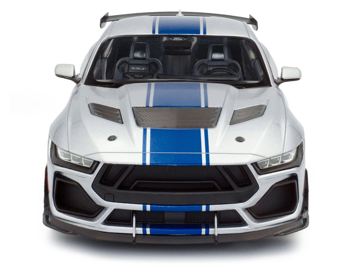 2024 Ford Shelby Mustang Super Snake Gray Metallic with Blue Stripes 1/18 Diecast Model Car by Solido-3