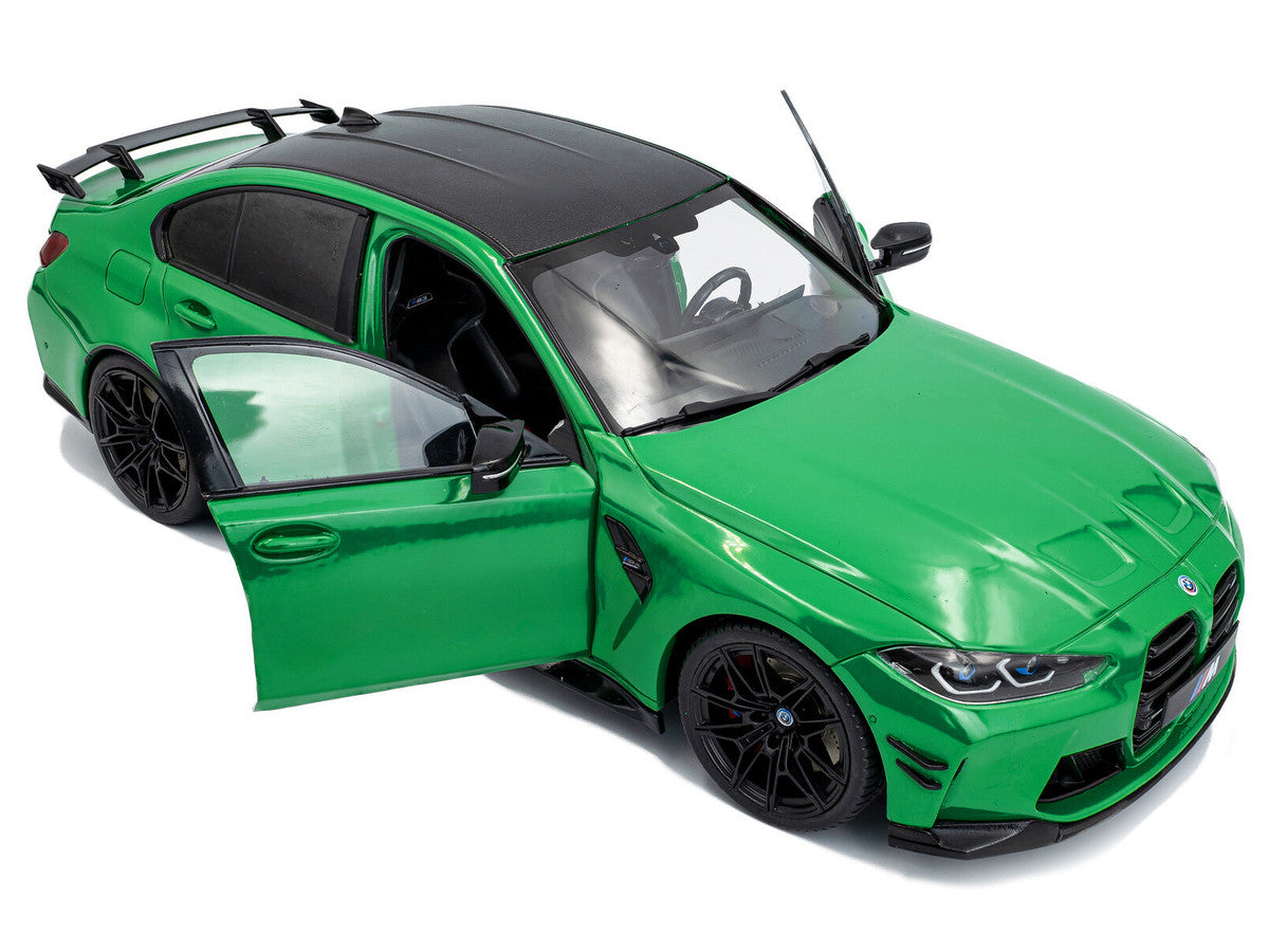 2024 BMW M3 Competition Signal Green with Carbon Top 1/18 Diecast Model Car by Solido Solido