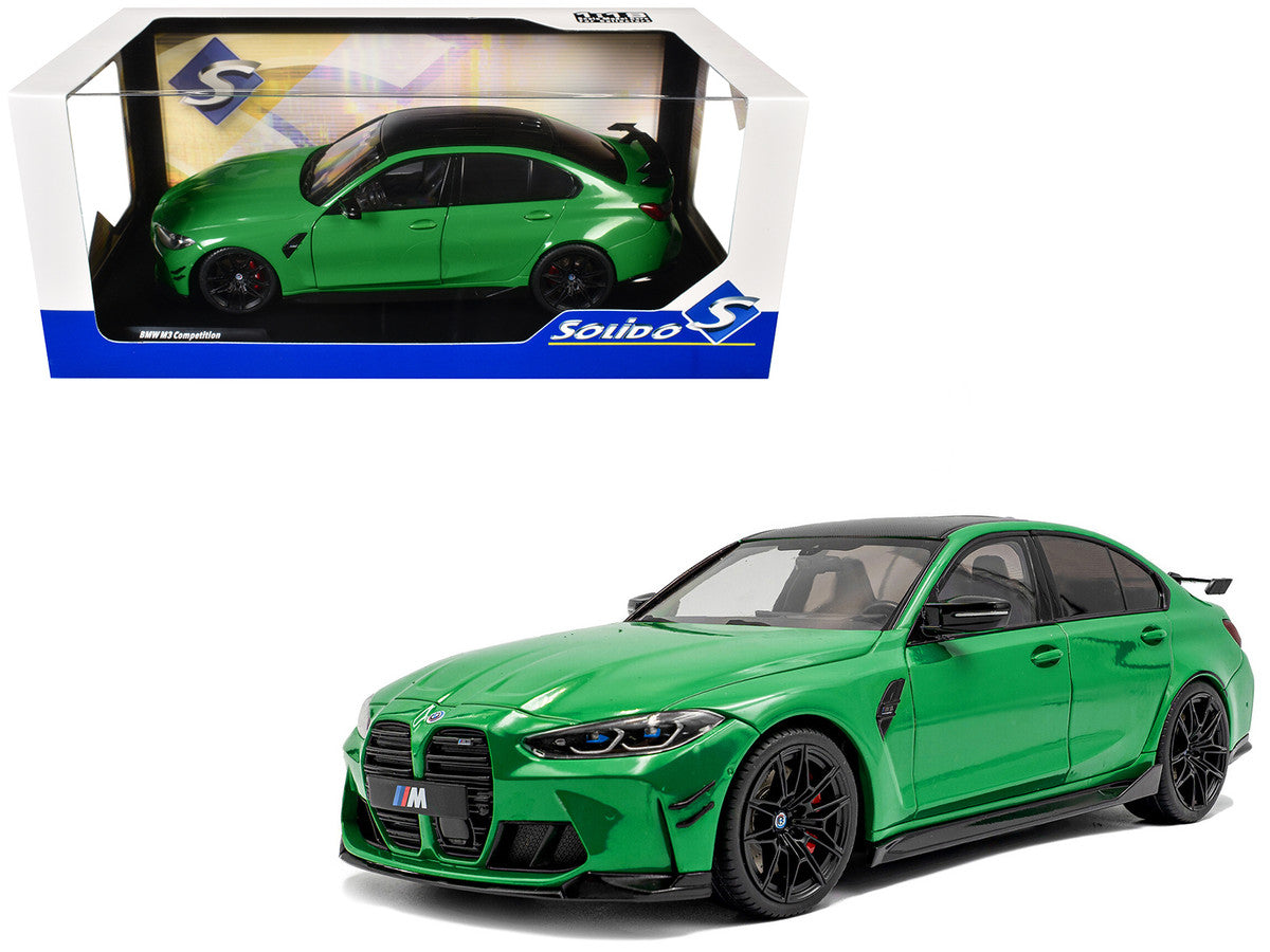 2024 BMW M3 Competition Signal Green with Carbon Top 1/18 Diecast Model Car by Solido Solido
