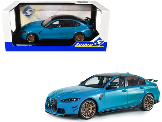2024 BMW M3 Competition Daytona Beach Blue with Carbon Top 1/18 Diecast Model Car by Solido-0