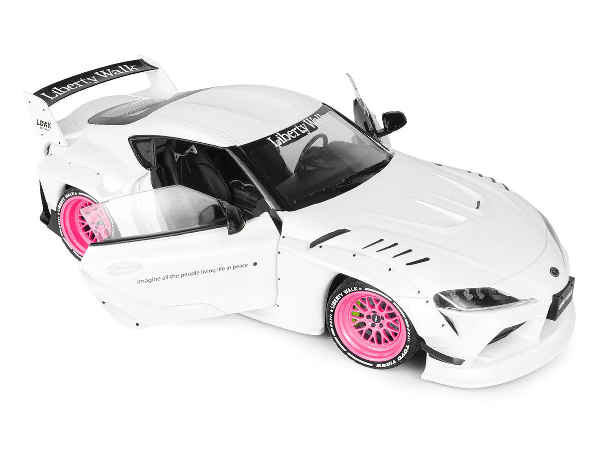 2025 Toyota GR Supra "Liberty Walk" Body Kit White Metallic with Pink Wheels 1/18 Diecast Model Car by Solido Solido