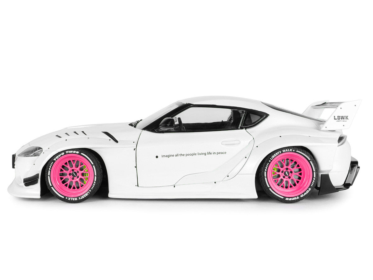 2025 Toyota GR Supra "Liberty Walk" Body Kit White Metallic with Pink Wheels 1/18 Diecast Model Car by Solido Solido