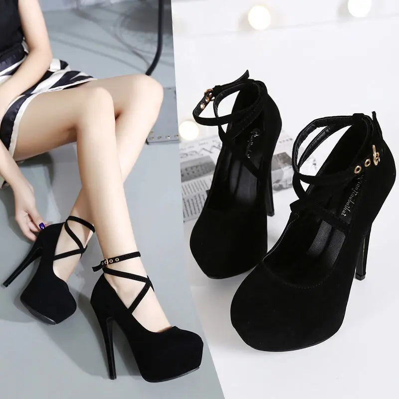 Sexy High Heels Ladies Stilettos Strappy Pumps Women's Sandals Summer Shoes Platform Heels Woman Ankle Strap Shoes Pi-Mart