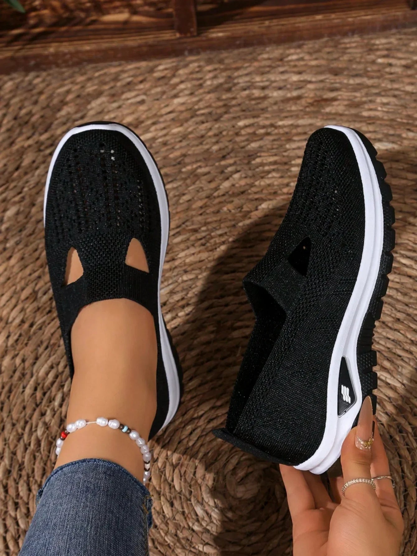 Women's Casual Mesh Sneakers – Cut-Out T-Strap & Cushioned Wedge Sole LadyShow.Store