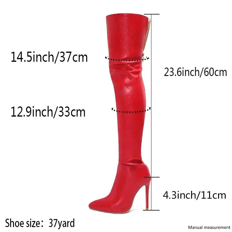 2026 Black Over The Knee Boots Stiletto High Heels 11 Cm Club Party Slim Leg Boots Size 46 Waterproof Personality Boots LadyShow.Store