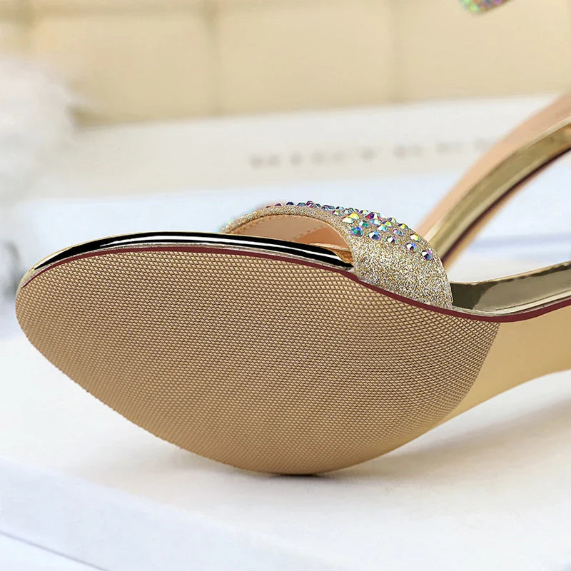 BIGTREE Shoes Rhinestone High Heels Women Pumps Sexy Kitten Heels Party Shoes Open Toe Women Sandals Heel Stiletto Wedding Shoes Pi-Mart