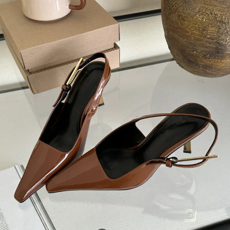 Eilyken Street Style Sexy Pointed Toe Metal Buckle Strap Women Pumps Stripper Sandals  Slingback High Heels Female Shoes Pi-Mart