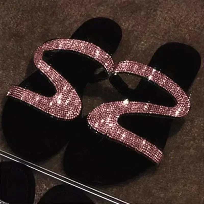 Sexy Women Sandals Summer Beach Shallow Mouth Rhinestones Ladies Fashion Show Comfortable Light Shoes Sandalias Femininas LadyShow.Store