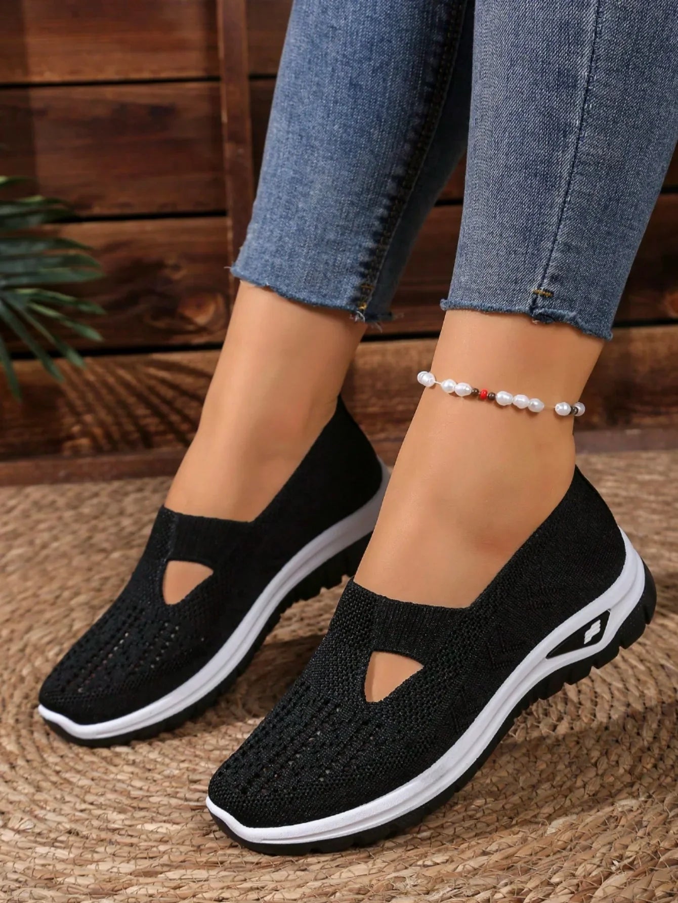 Women's Casual Mesh Sneakers – Cut-Out T-Strap & Cushioned Wedge Sole LadyShow.Store