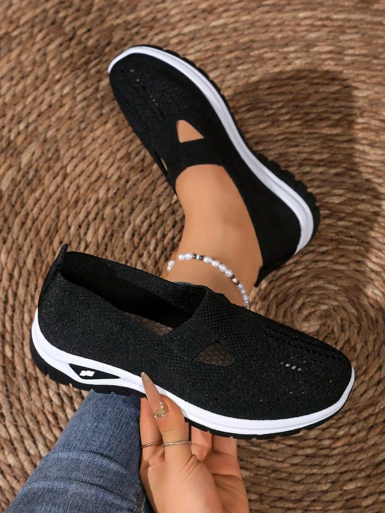 Women's Casual Mesh Sneakers – Cut-Out T-Strap & Cushioned Wedge Sole LadyShow.Store