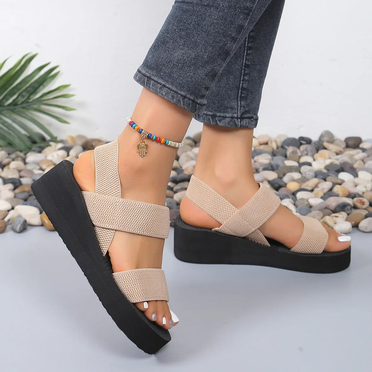 Women Slingback Wedge Sandals Outdoor Summer Lightweight Slides Solid Color Thick Bottom Ladies Slipper Female Roman Sandals LadyShow.Store