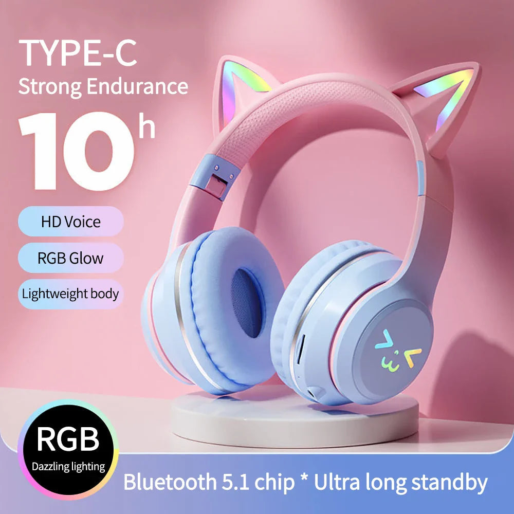NNEOBA Cat Ear Wireless Bluetooth Headphone Blue NNEOBA