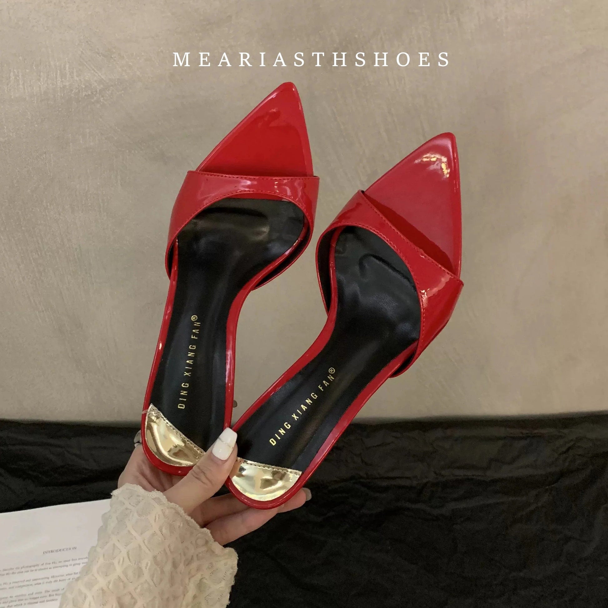 Ladies High-heeled Slippers Shoes Fashion Pointed Sexy Patent Leather Women with Open Toes and Party Wedding Stripper Sandals. LadyShow.Store
