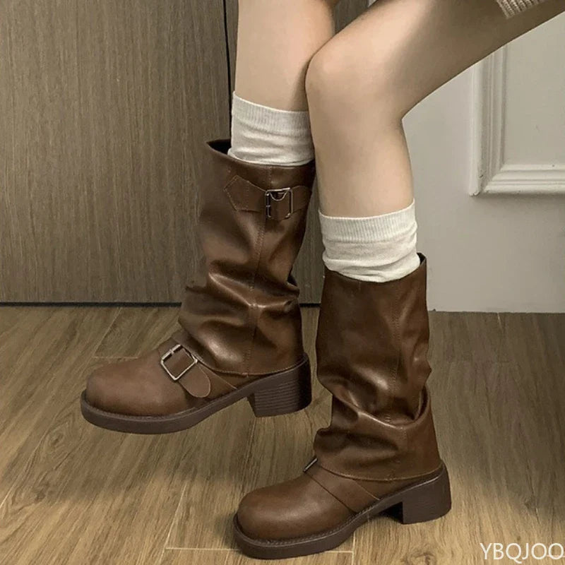 Autumn and Winter Fashion Retro Brown Western Cowboy Boots Women's Boots 2025 New Look Slim Thick and Stacked Short Boots LadyShow.Store