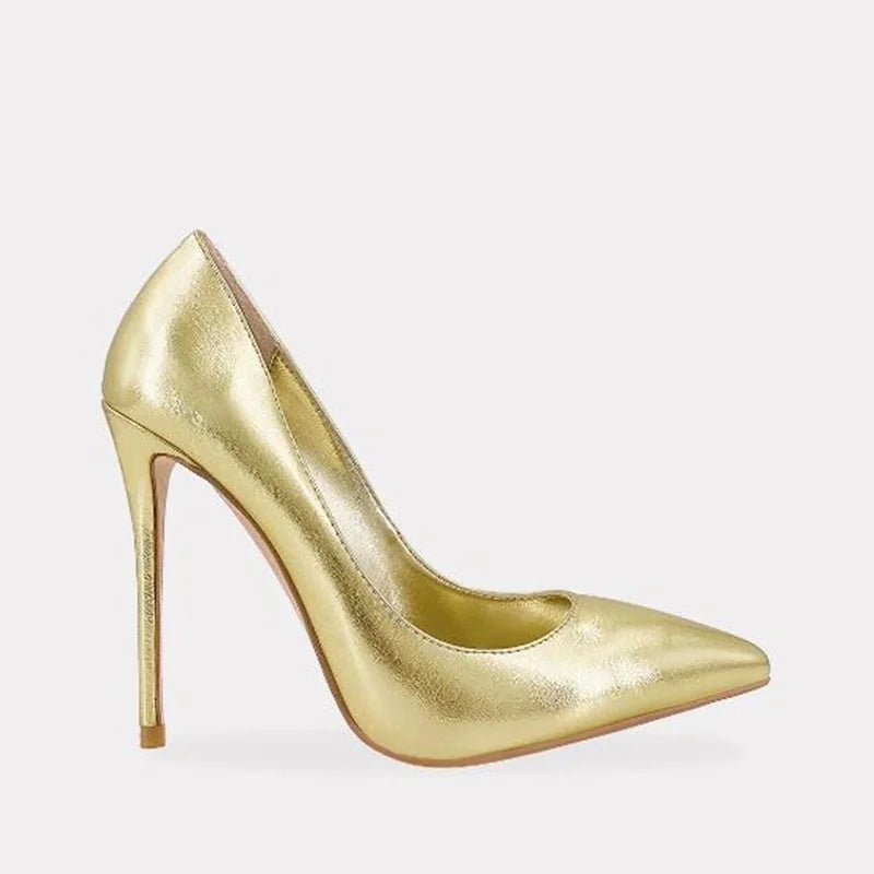 Pink Metallic Leather Woman High Heel Shoes Pointed Toe Shallow Stiletto High Heels Pumps Slip-on Polished Leather Runway Shoes Pi-Mart