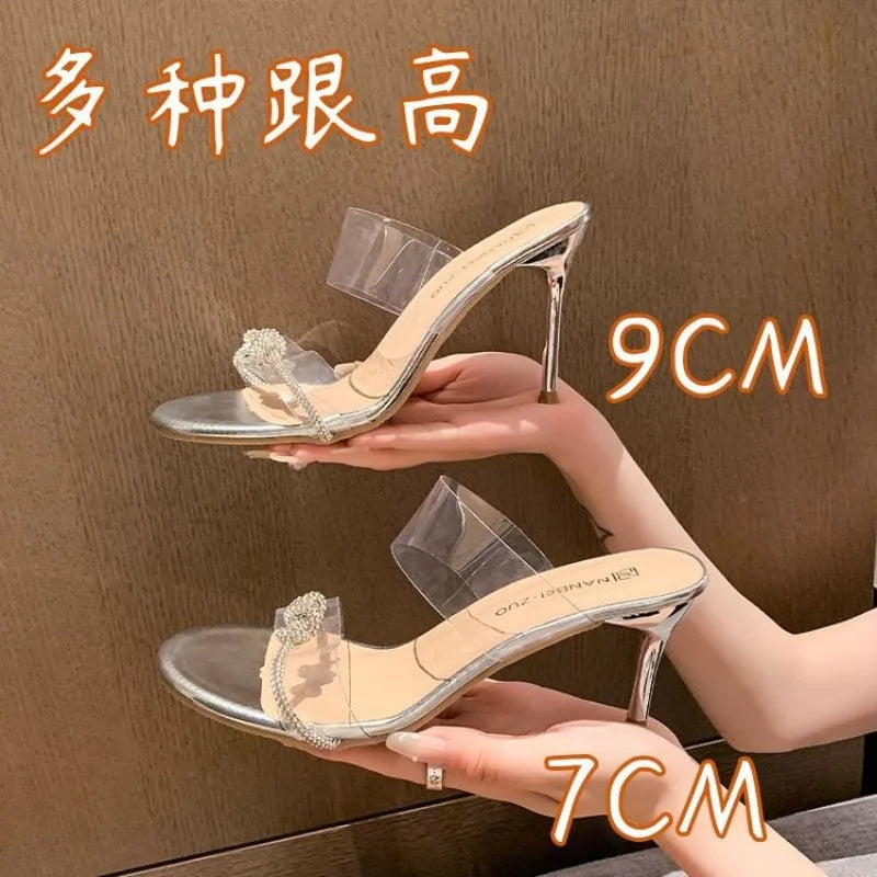 Women Sandals Sexy Crystal Gladiator Sandals Ankle Strap High Heels Hollow Out Party Shoes Closed Toe Stiletto Ladies Pumps LadyShow.Store