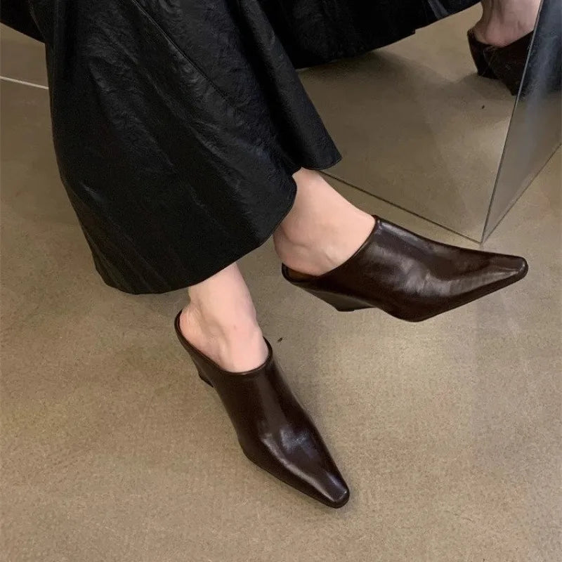 Women's Fashion Baotou Slippers Spring New Pointed Head Deep Mouth Anti-slip Wear-resistant Slip-on Wedge Sandals LadyShow.Store