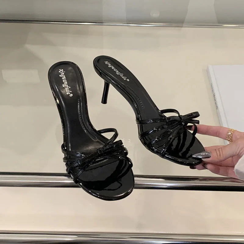 Women Thin Heels Sandals Slides Shoes Butterfly-Knot Footwear Fashion Round Toe Ladies High Heels Shoes Female Sandals Pumps Pi-Mart
