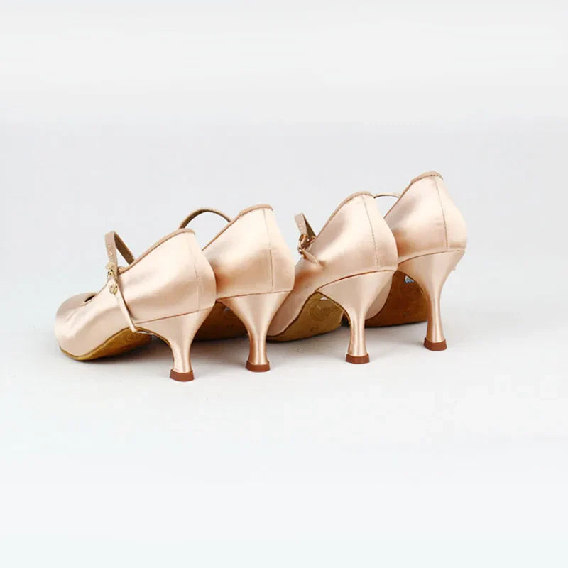 BD Dance Women Standard Shoes 138 ClASSIC Fresh Tan Satin High Heel Ladies Ballroom Dance Shoes Soft Outsole Modern Dance LadyShow.Store