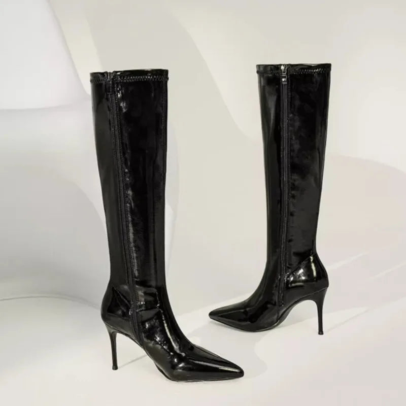 Knee-High Boots Women Pointed Toe Thin High Heel Casual Ladies Pumps Side Zipper Non-Slip Autumn New Stiletto Heels High Boots Pi-Mart