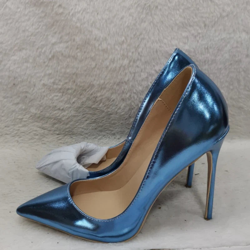 Pink Metallic Leather Woman High Heel Shoes Pointed Toe Shallow Stiletto High Heels Pumps Slip-on Polished Leather Runway Shoes Pi-Mart