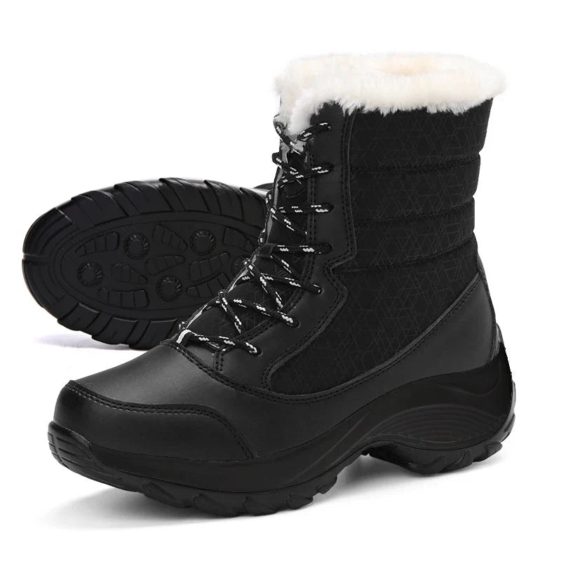 Snow Boots Women Platform Boots Non-slip Women Winter Shoes Fur Warm Ankle Boots for Women Wedges Waterproof Thigh High Boots LadyShow.Store