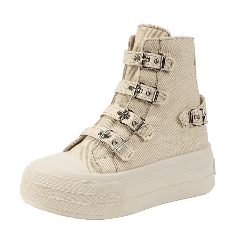 8CM Wedge Heels Sneakers Canvas Shoes Women's 2024 Spring And utumn New Fashion All Casual Thick Ventilate Soled Board Shoes LadyShow.Store