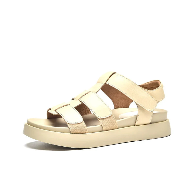 BeauToday Summer Gladiator Sandals Women Calfskin Leather Open Toe T-bar Strap Hook & Loop  Summer Ladies Shoes Handmade 07130 LadyShow.Store