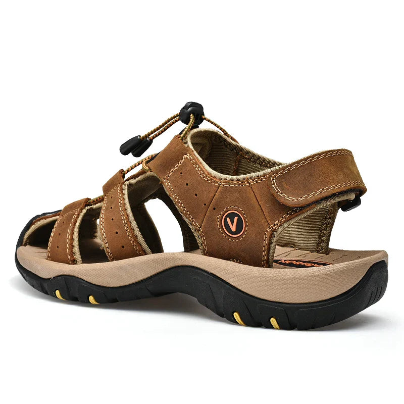 Summer Men Sandals Genuine Leather Mens Casual Shoes Outdoor Men Leather Sandals for Men Beach Shoes Roman Shoes Plus Size 38-48 LadyShow.Store